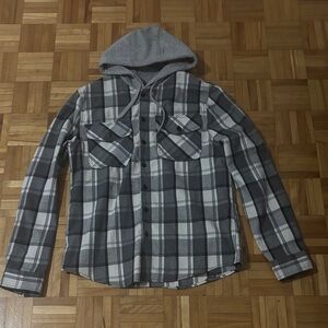 Men's Charcoal Plaid Hooded Shirt